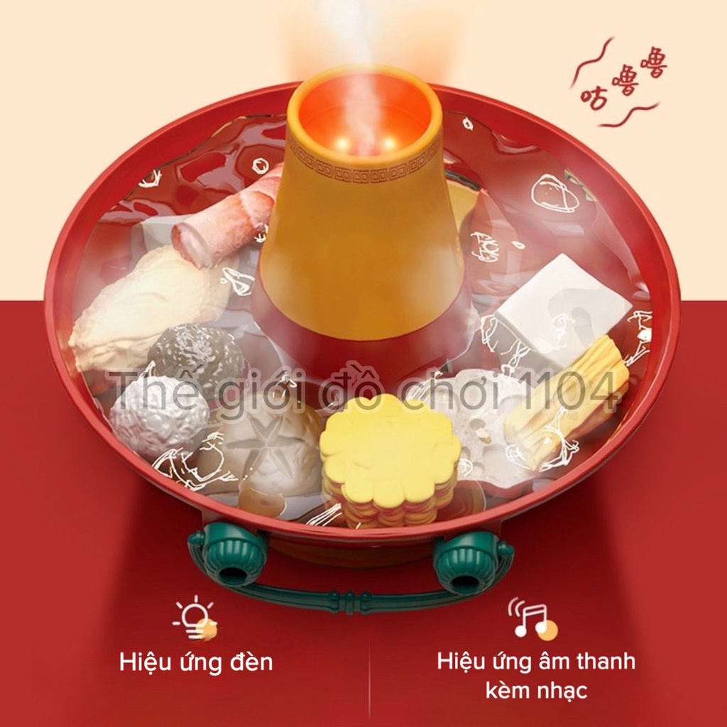 Bộ đồ chơi nồi lẩu nấu ăn 74 chi tiết hiệu ứng hơi nước, đèn và âm thanh, đồ chơi nhập vai