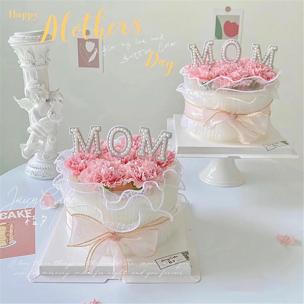 Cod Qipin Happy Bộ Phụ Kiện Cắm Trang Trí Bánh Kem Tráng Miệng Tiệc Tráng Miệng Đính Ngọc Trai Chữ Mum Dành Cho Ngày Của Mẹ