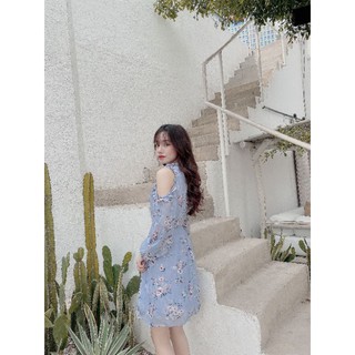 Đầm babydoll hoa xanh