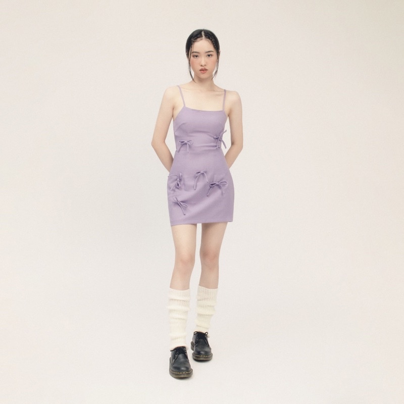 NOUNOUKA - Đầm ôm hai dây tím khoai môn đính nơ - Taro Dress