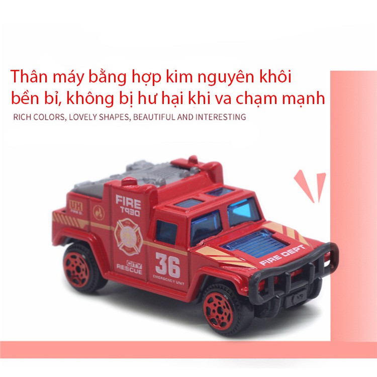 Xe ô tô đồ chơi set 6 xe cứu hỏa cảnhsát cho bé KAVY bằng kim loại nguyên khối bền bỉ có thể trang trí