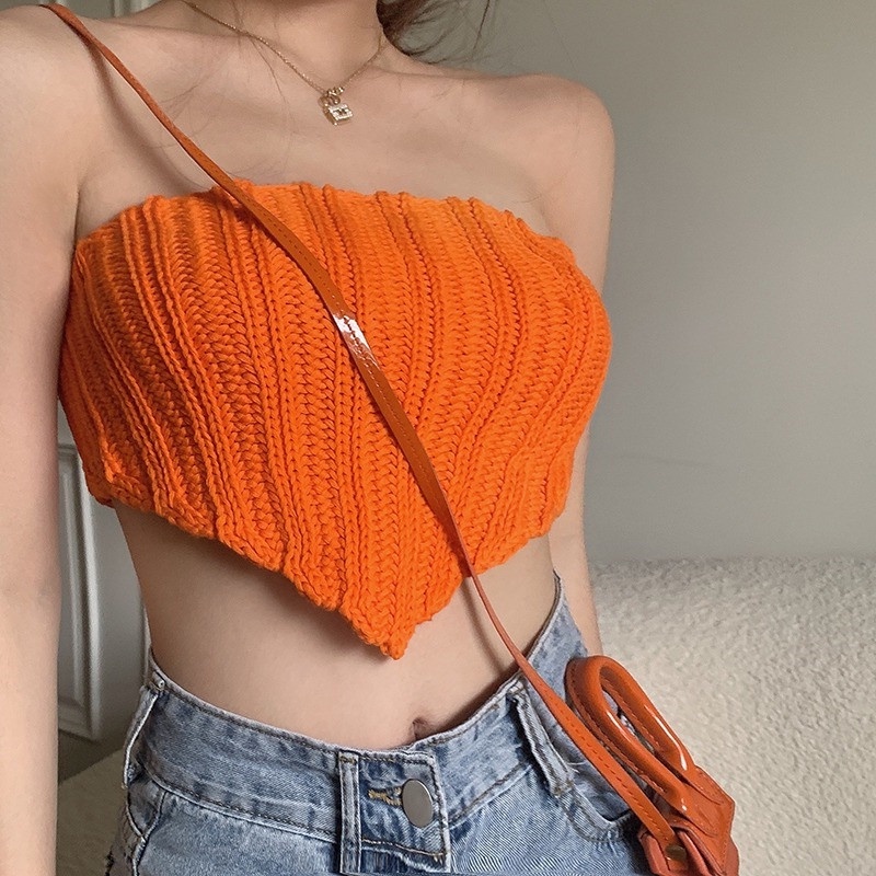 Áo Croptop Dệt Kim Thiết Kế Hở Lưng Quyến Rũ