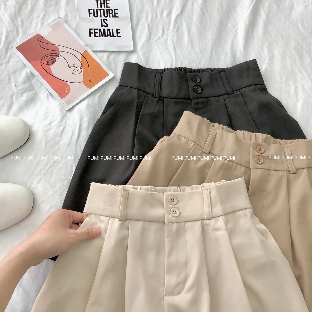 Quần short nữ lụa ống rộng 2 cúc thun sau size SM Pumi