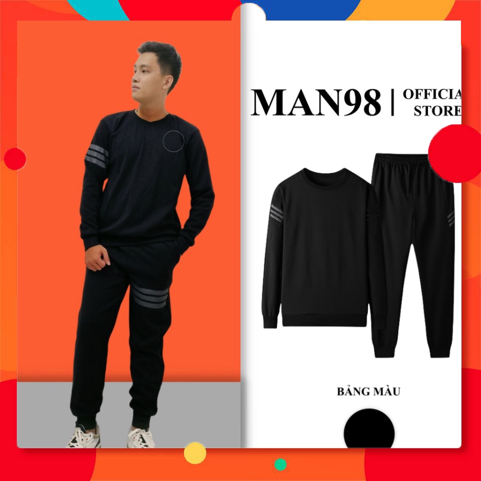 Bộ Nỉ Nam Thu Đông , Bộ Nỉ Thể Thao Nam Kẻ Cánh Tay 3 Vạch, Đồ Bộ Nỉ Nam Cao Cấp MAN16