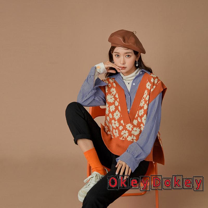 Áo Dệt Kim Sát Nách Dáng Rộng Cổ Chữ V Xẻ Tà In Họa Tiết Hoa Thời Trang Mùa Xuân Cho Nữ