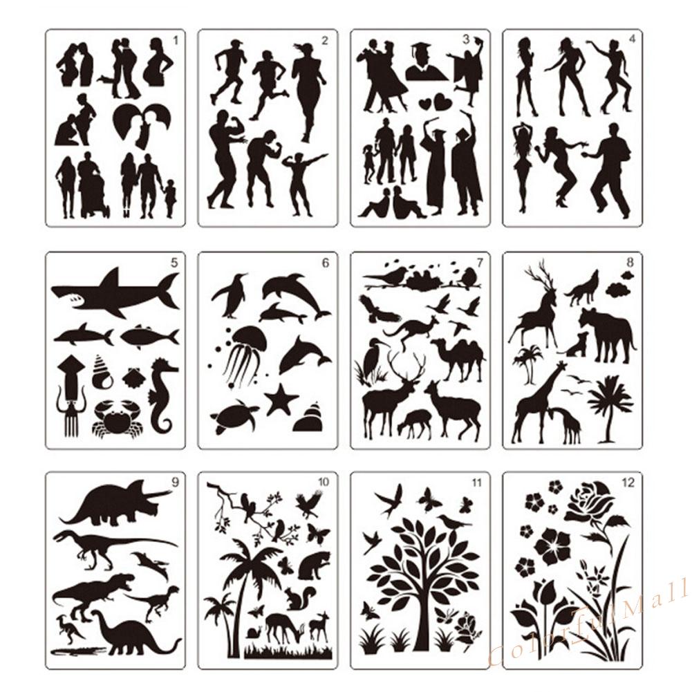 （ColorfulMall）   12x Animal Plant DIY Layering Stencils Scrapbook Coloring Painting Template