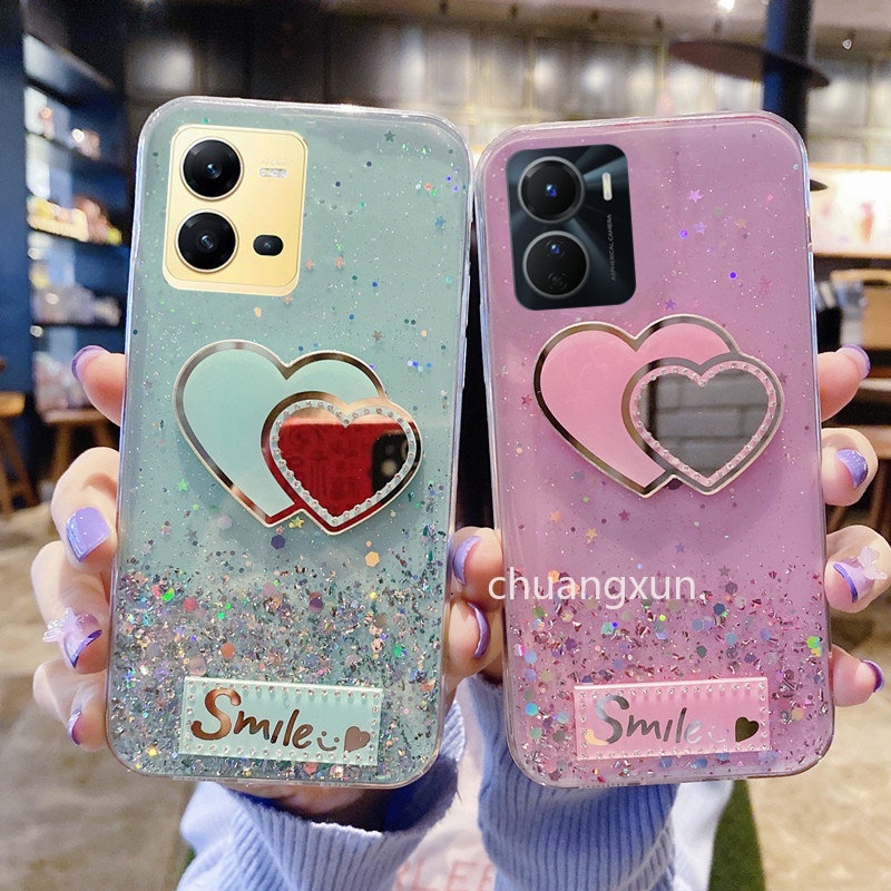 Ốp Điện Thoại Mềm Kim Tuyến Lấp Lánh Họa Tiết Trái Tim 2022 Cho VIVO V25 5G V25e Y16 Y35 2022 Y22 Y22S