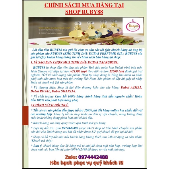 Tinh dầu nước hoa Dubai công chúa vàng thơm 24h