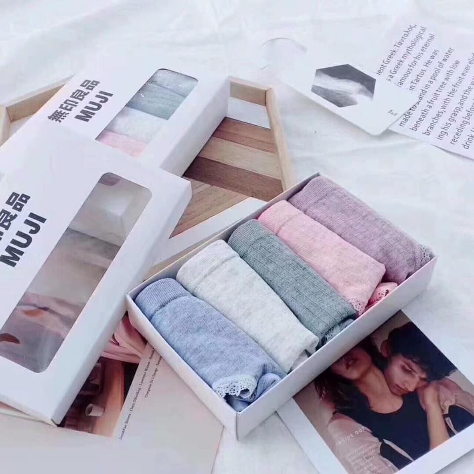 FREESHIP HỘP 5 quần lót ⚡𝐅𝐑𝐄𝐄𝐒𝐇𝐈𝐏⚡ Quần lót Muji Cotton kháng khuẩn, nâng mông, thoáng mát