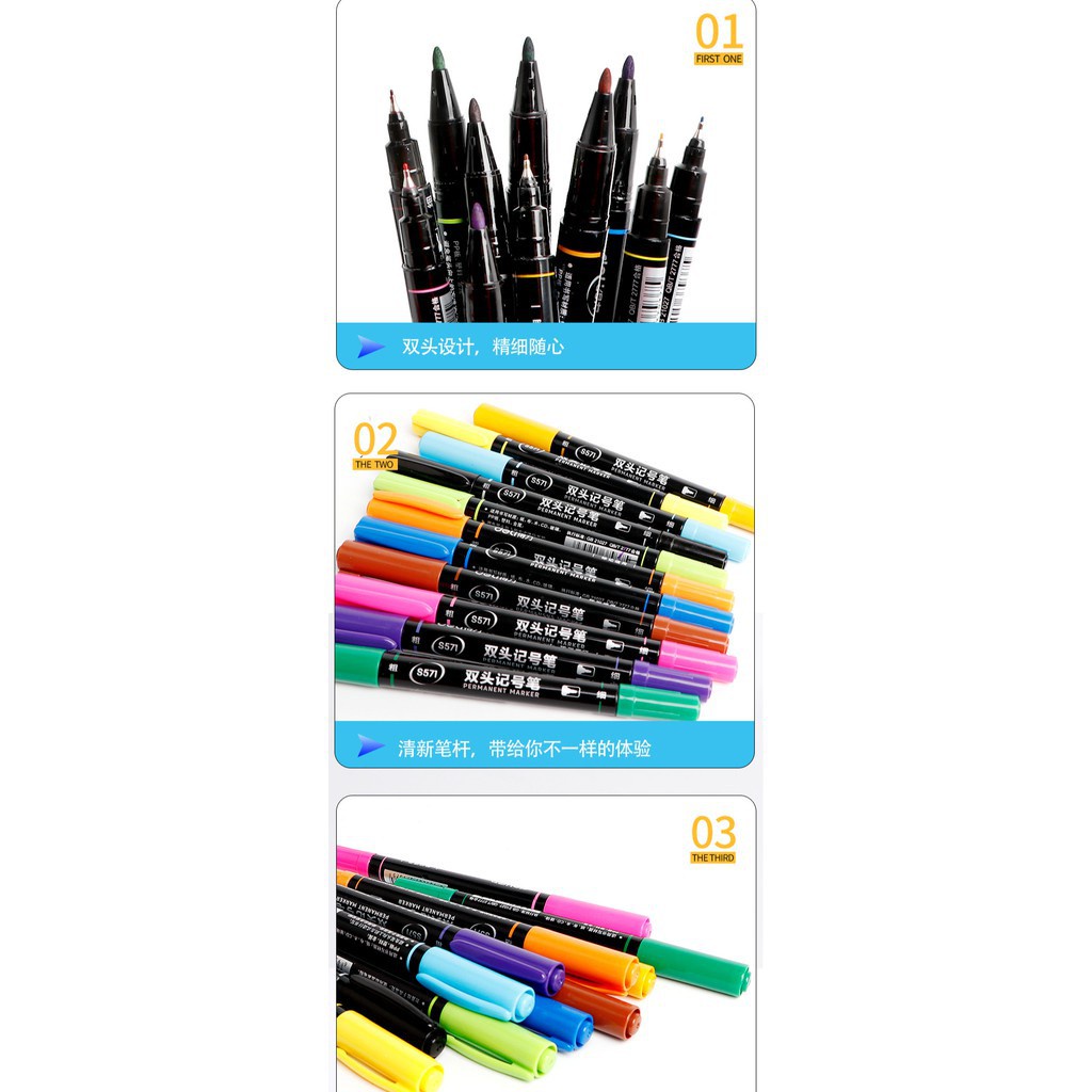 (Lẻ 1 bút) Bút marker 2 đầu DELI S571, set 12 bút nhiều màu viết trên mọi chất liệu DecorMe