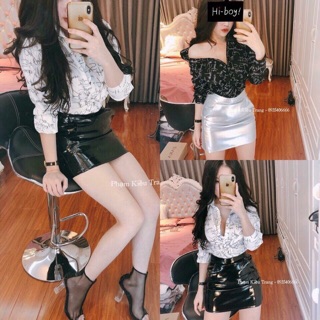 Chân váy da bóng túi bên