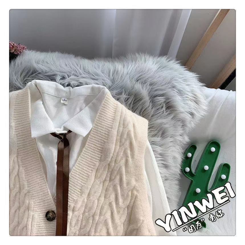 Set áo khoác ghi lê + áo sơ mi kèm quần jean lưng cao thời trang cho nữ