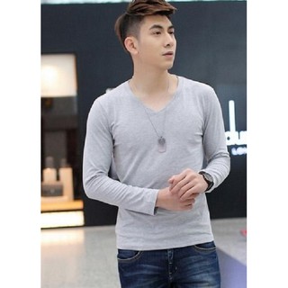 Áo thun nam body tay dài cổ tim vải dày mịn, thoáng mát