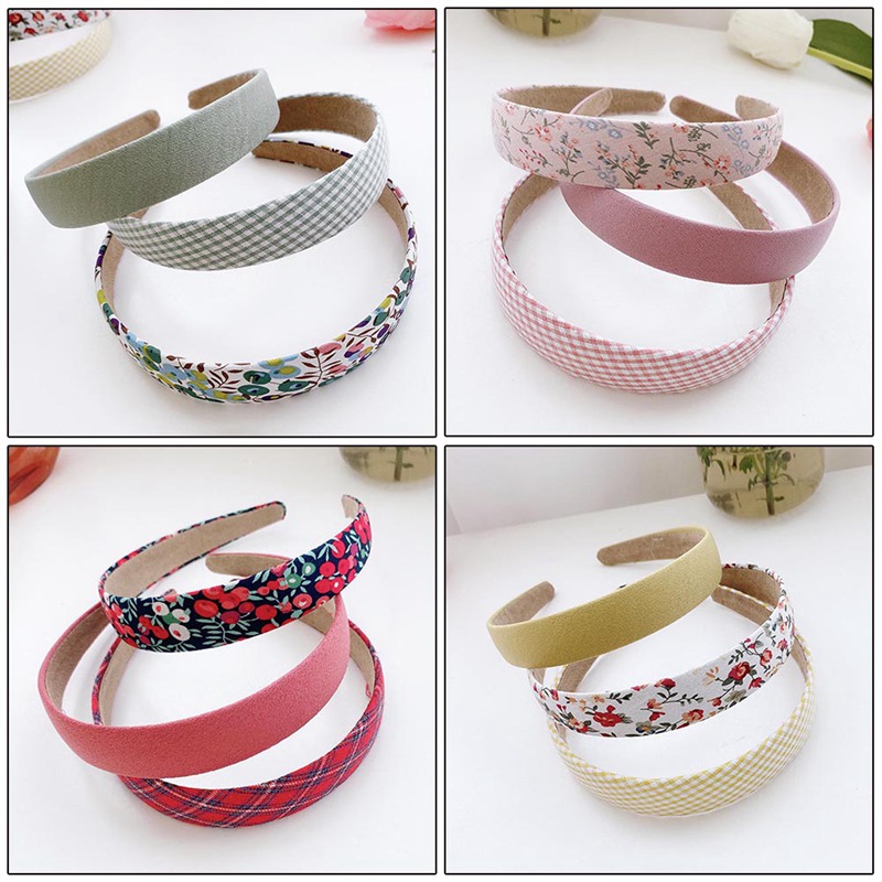 Bộ 3 Băng Đô Vải Họa Tiết Ca Rô Phong Cách Hàn Quốc Dành Cho Nữ