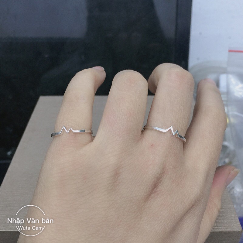 Nhẫn nhịp tim 3 viên đá mảnh bạc ta NGỌC MẬU