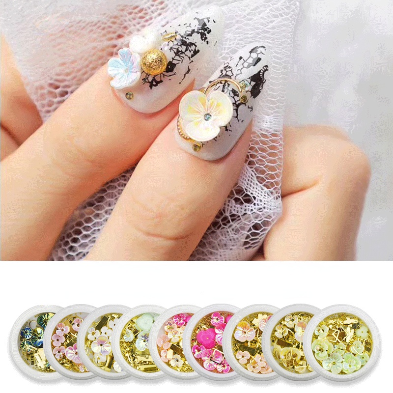 Set 2022 Chi Tiết Trang Trí Móng Tay Hình Vỏ Sò, Bông Hoa