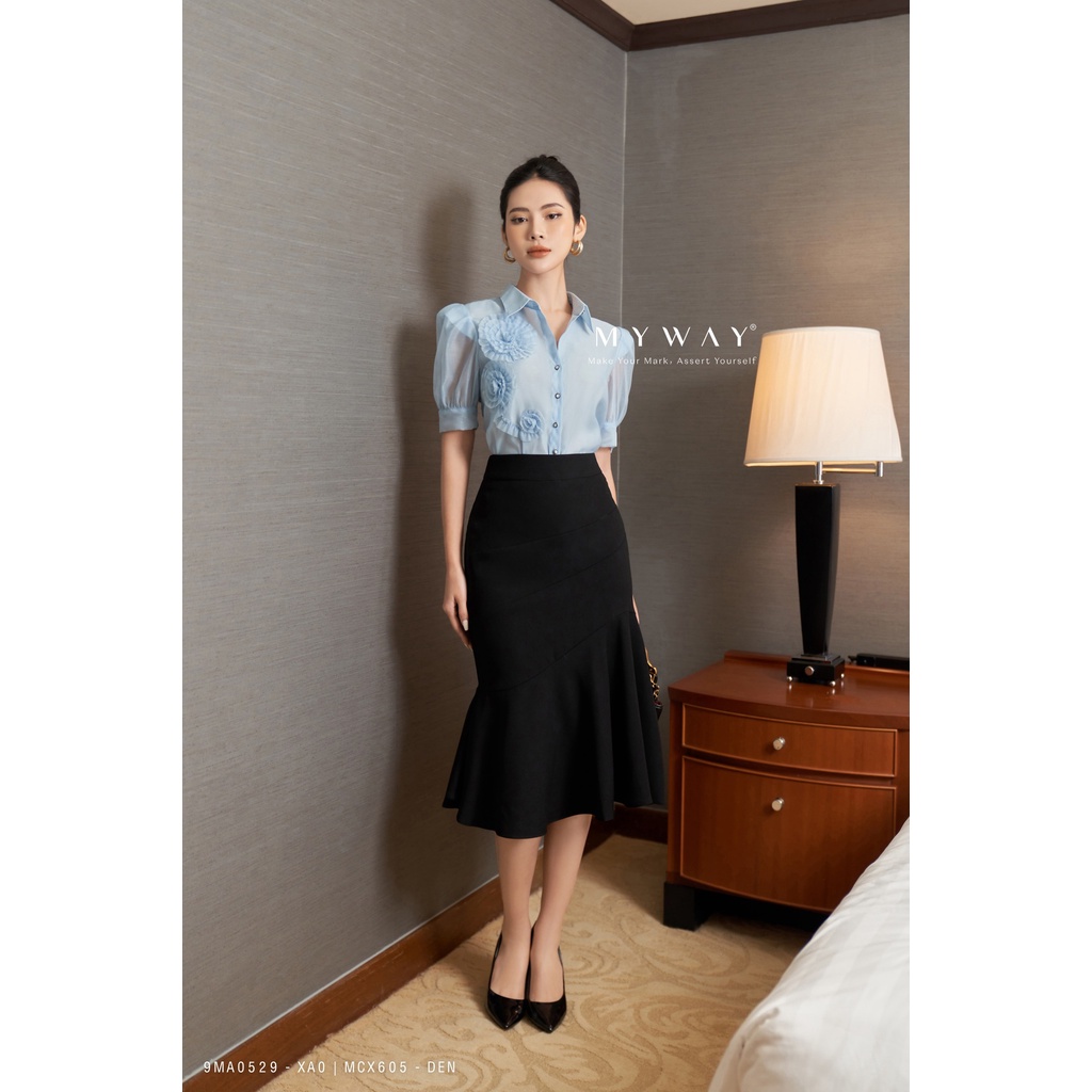 Áo Sơ Mi Nữ Công Sở MY WAY Ngắn Tay Kết Hoa Sang Trọng 9MA0529