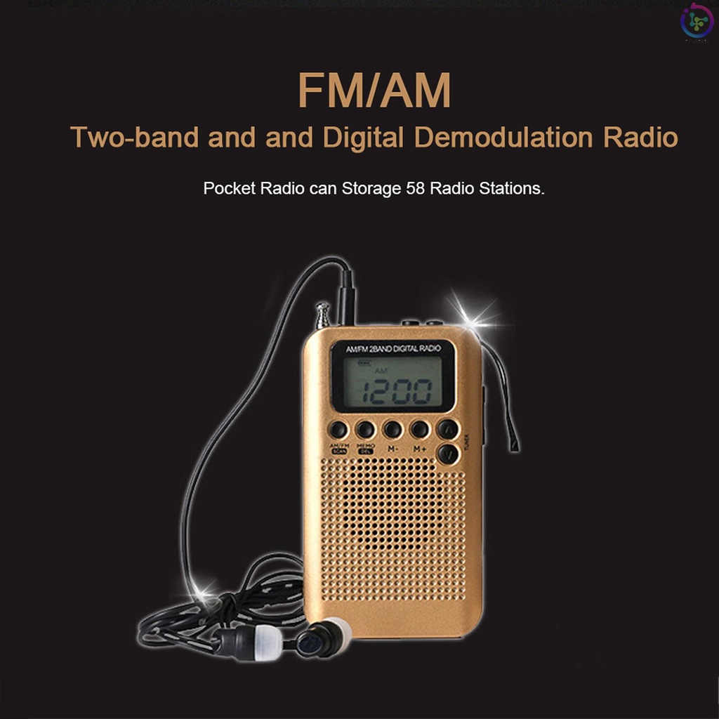 Radio Kỹ Thuật Số Bỏ Túi 2 Băng Tần HRD-104 AM/ FM Màn Hình LCD 1.3 Inch Kèm Tai Nghe Và Dây Đeo