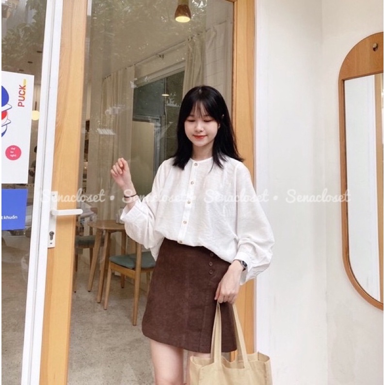 Áo sơmi tay bồng chất đũi A006 (Ảnh thật/Video)