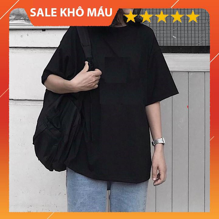 [ảnh thật] ÁO THUN NAM NỮ DÁNG DÀI FORM RỘNG, TAY LỠ CỔ TRÒN THỜI TRANG - ÁO PHÔNG  trơn ĐEN UNISEX