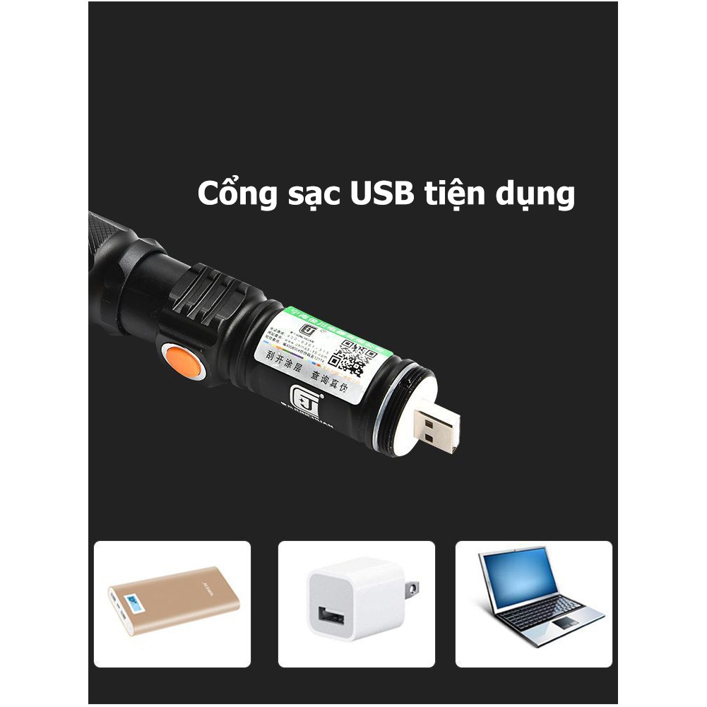 Đèn Pin Siêu Sáng mini T6 Chống Nước Pin Có Thể Sạc tiện dụng