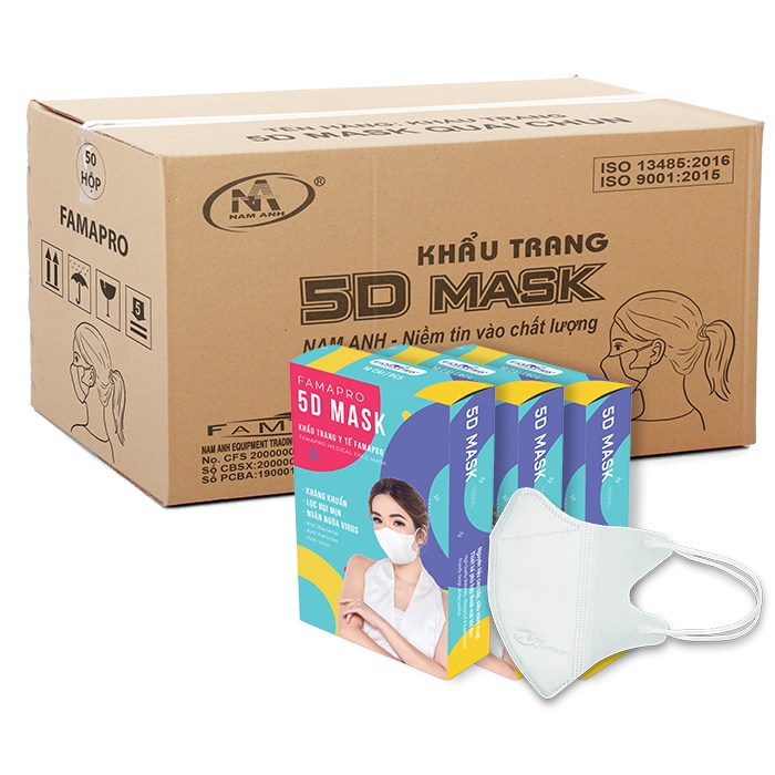 [5D MASK- THÙNG 100 HỘP] Khẩu trang y tế kháng khuẩn 3 lớp Famapro 5D Mask (10 cái/hộp )