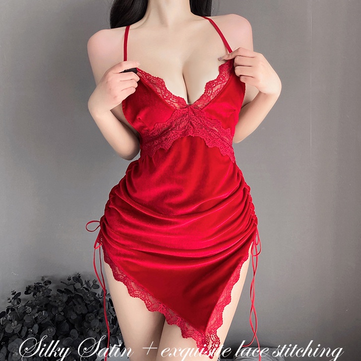 Đồ ngủ sexy đồ ngủ nữ cosplay sexy ren lưới hoa văn màu đỏ freesize QUENQUEN store a3 | BigBuy360 - bigbuy360.vn