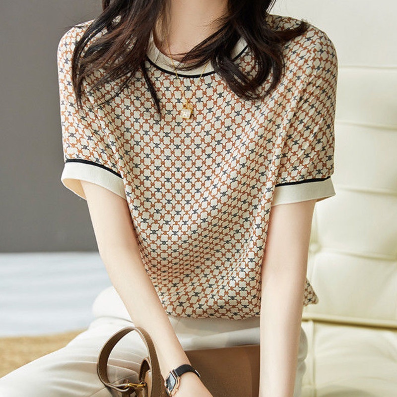 Áo Thun Tay Ngắn In Họa Tiết Phong Cách Retro 172826 Áo Thun Cổ Tròn Dáng Rộng Thời Trang Mùa Hè Dễ Phối Đồ