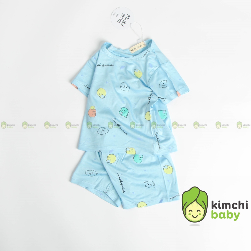 Đồ Bộ Bé Gái, Bé Trai Minky Mom Vải Thun Lạnh Hoạ Tiết Simsimi Khủng Long, Bộ Cộc Tay Mặc Nhà Cho Bé MKM2128