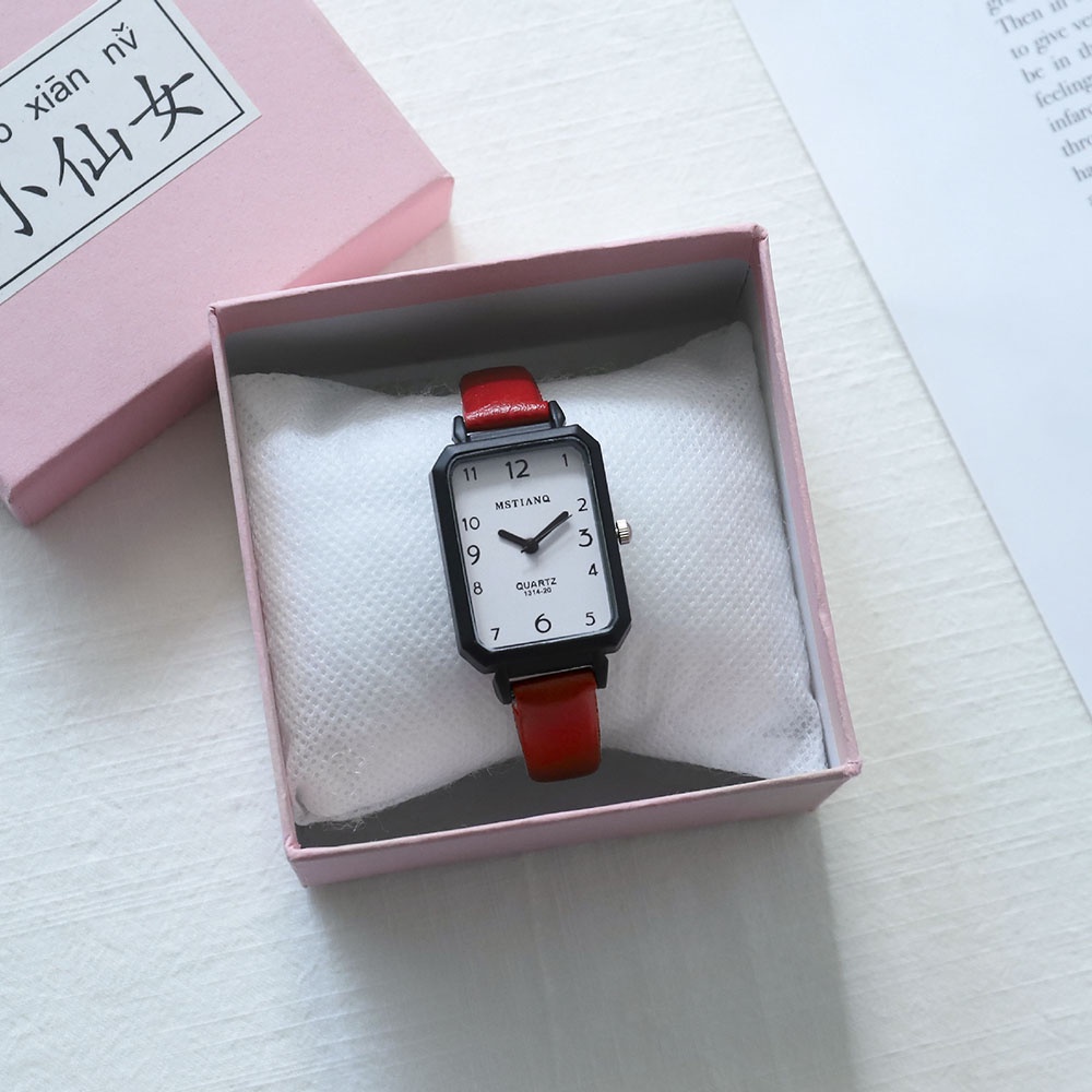 Đồng Hồ Đeo Tay Mặt Vuông Phong Cách Retro Đơn Giản 5 Màu Lựa Chọn Thời Trang Cho Nữ