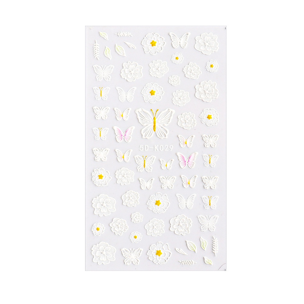 Miếng Dán Trang Trí Móng Tay Hình Bướm/ Hoa 5d Màu Trắng Độc Đáo
