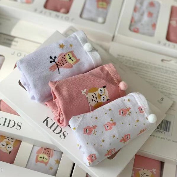 Quần Chíp Bé Gái - Quần Lót Bé Gái Set 3 chip nguyên hộp Kháng Khuẩn 100% Cotton hàng xuất dư size từ 5-12 tuổi