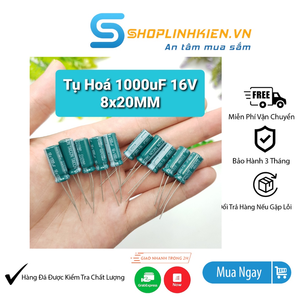 Tụ Hóa 1000uF 16V 8x20MM🍀Tụ Phân Cực Lọc Nguồn Cho Mạch Điện Tử