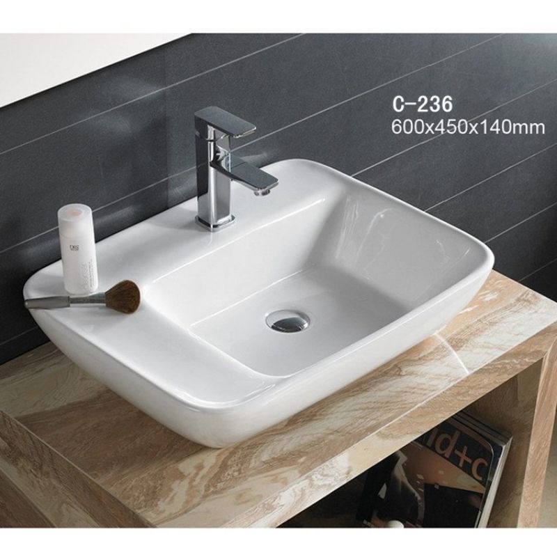 Chậu lavabo bàn đá men nano trắng sáng