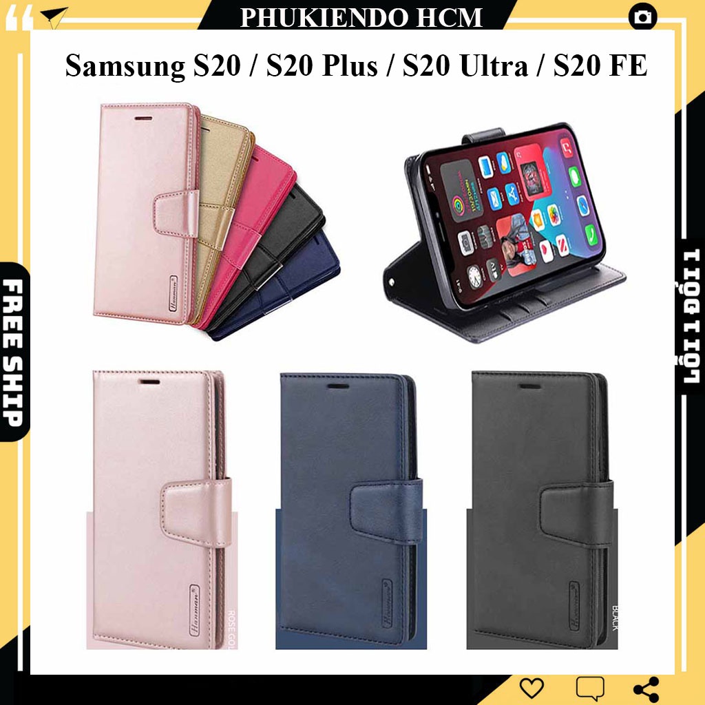 Bao da Samsung Galaxy S20, S20 Plus, S20 FE, S20 Ultra dạng ví hiệu hanman, ngăn đựng thẻ tiền tiện lợi