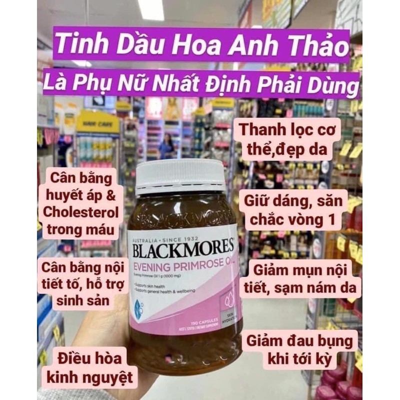 Tinh dầu hoa anh thảo – Blackmores Evening Primrose 190 viên(đủ bill)