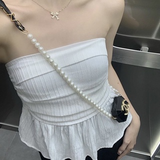 Áo ống cúp ngực xếp ly phối bèo bo chun sau, áo quây ngực croptop kiểu dáng peplum