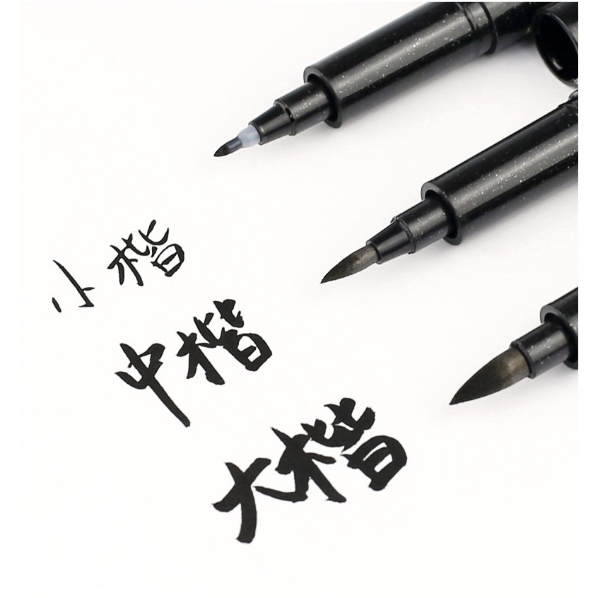 Bút brush viết calligraphy mực đen HC 3 size ngòi SML có thể thêm mực BMBooks