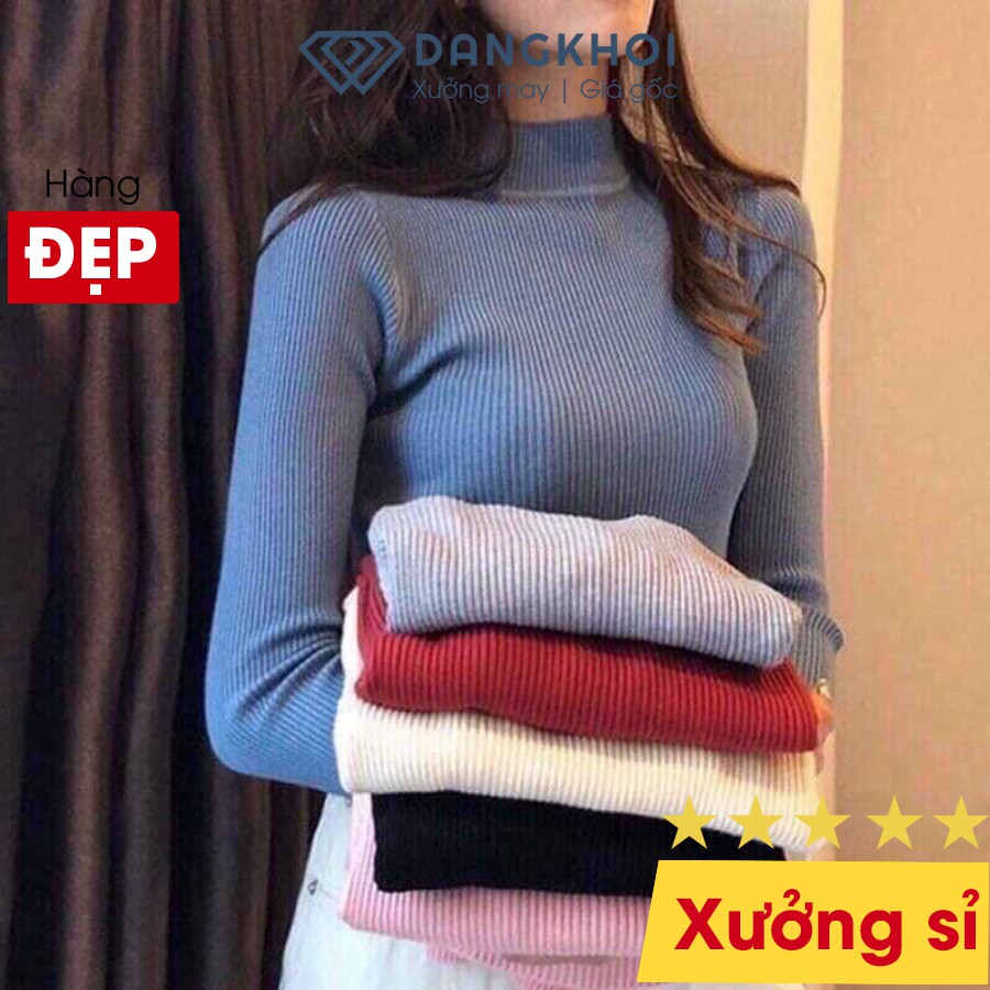  Áo Len Tay Dài ✅Freeship✅ Áo Len Tăm Cổ 3 Phân Nữ Quảng Châu Siêu Mềm Mịn L401