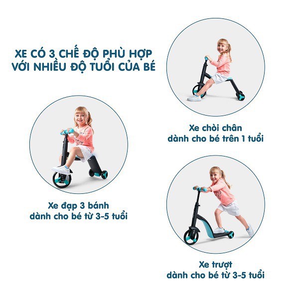 [LONTON MART] _ Xe biến hình Scooter, chòi chân, cân bằng 3 trong 1 cho bé từ 1 tới 7 tuổi Nadle TF3  [CHÍNH HÃNG]