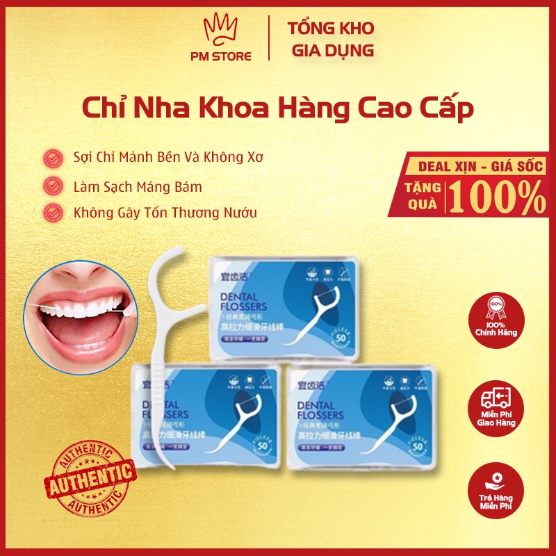 Combo 3 hộp - 150 chiếc tăm chỉ nha khoa tiệt trùng vệ sinh răng miệng, chính hãng siêu rẻ- Phương Mai Store