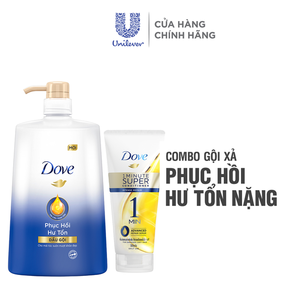 Combo Dầu gội và Kem xả DOVE Phục Hồi Hư Tổn Tinh Chất Serum cao cấp dưỡng tóc khỏe đẹp 880g, 180ml