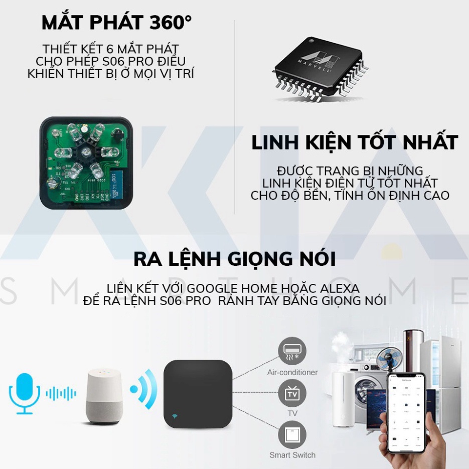 Điều khiển hồng ngoại AKIA S06 Pro bản 2021 - Tích hợp cảm biến nhiệt độ, Điều khiển máy lạnh,TV , Quạt, Hẹn giờ bật tắt