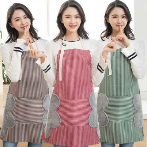 Tạp Dề Kẻ Hoa Có Khăn Lau Tay Bên Hông, Chống Thấm Nước 72x70cm