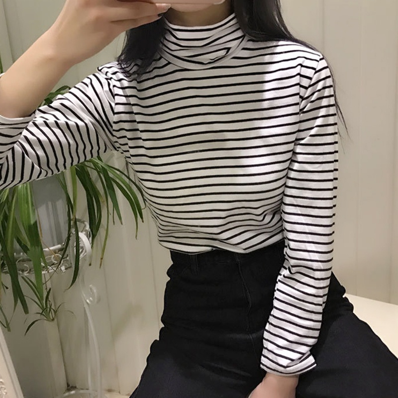 Áo Thun Tay Dài Dáng Rộng Họa Tiết Kẻ Sọc Thời Trang Hàn Quốc 2018 Trẻ Trung Cho Nữ