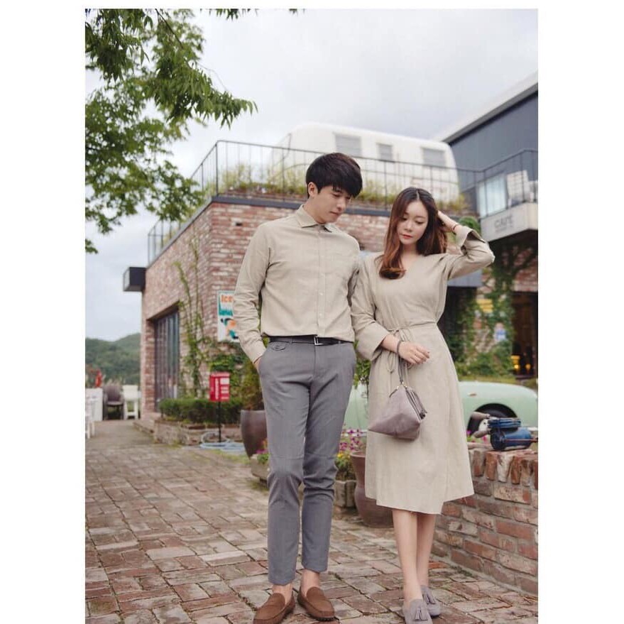 Áo đôi nam nữ 💝FREESHIP💝 Set áo váy sơ mi tay dài cặp Hàn Quốc couple AV79