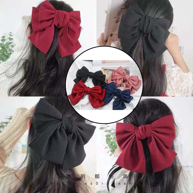 Kẹp tóc trang trí nơ lớn ba lớp bằng vải xinh xắn dành cho nữ