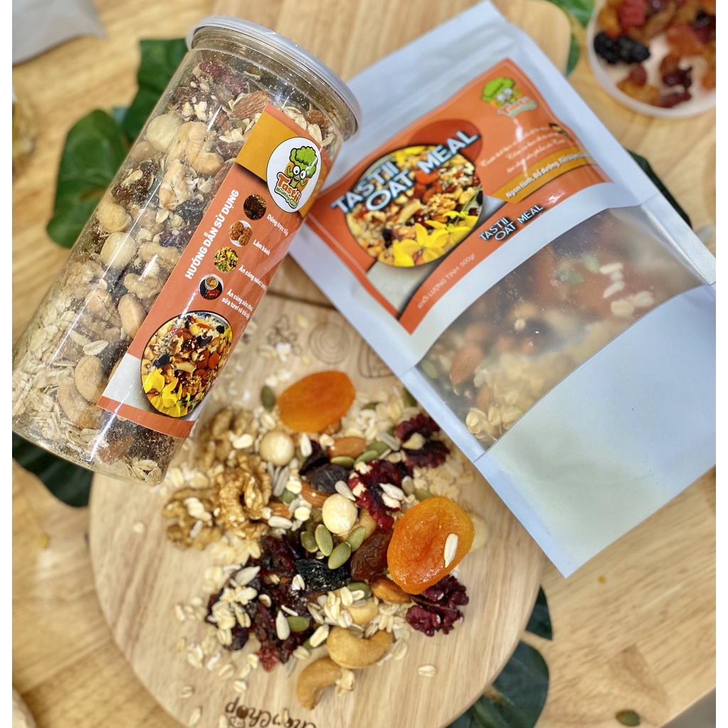 Ngũ cốc granola Tastii yến mạch vị nguyên bản mix 12 loại hạt và trái cây nhập khẩu chất lượng loại 1 ăn kiêng giảm cân