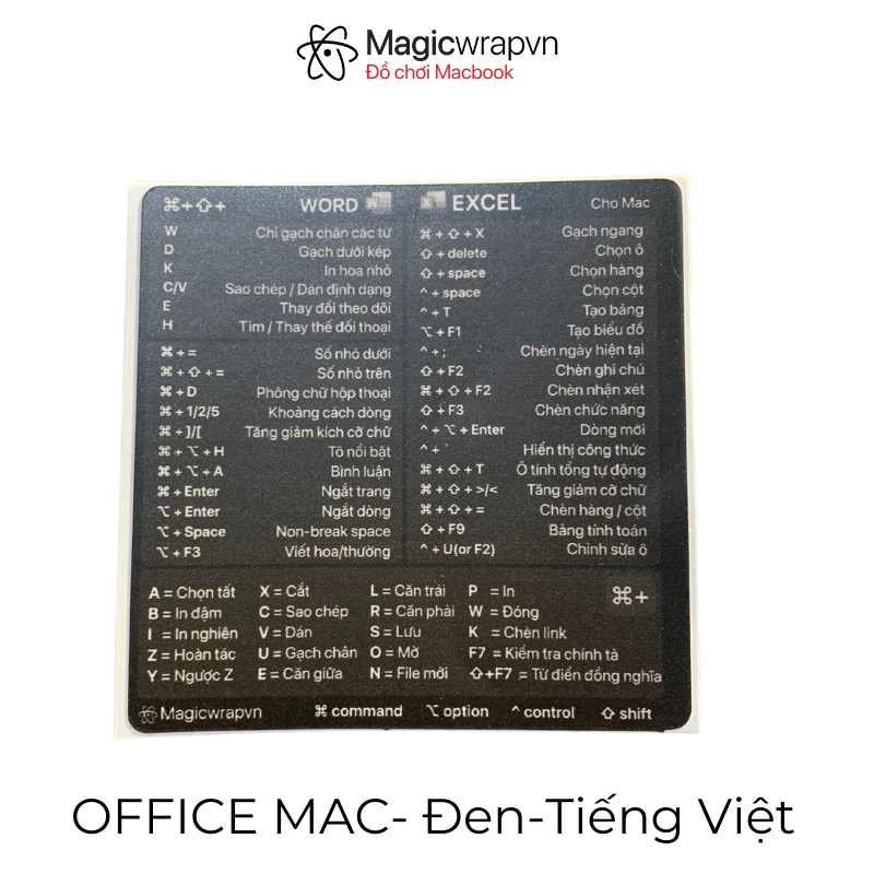 Miếng dán Phím Tắt Offi.ce Wor.d Exc.el cho laptop Ma.cbook, sticker phím tắt, Dành cho Mac.book [ MAGICWRAPVN ]