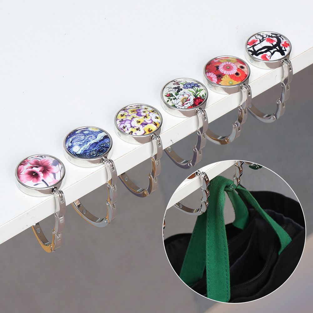 Móc treo túi xách/ ví để bàn bằng kim loại in họa tiết tranh sơn dầu nhỏ gọn thời trang
